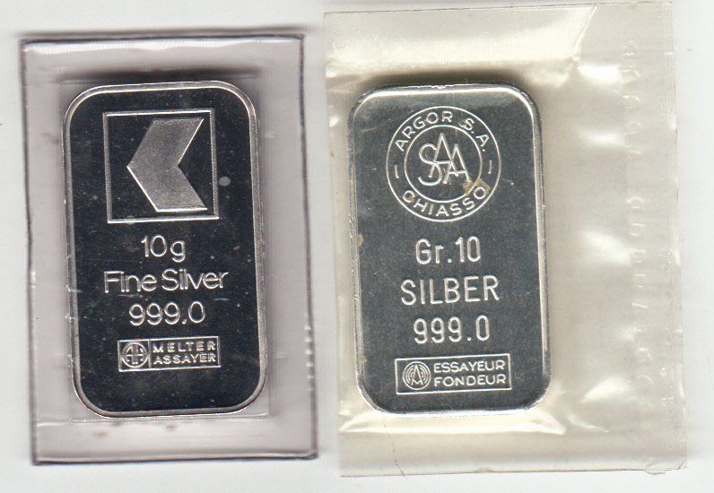 Metalli preziosi: Lot -- 2 x 10 Gramm Silberbarren – Nuovo e nell'imballaggio originale da Gossau SG venduto da Gallus00