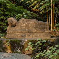 Liegender Buddha Skulptur Nirvana Steinfigur Bluestone 100cm