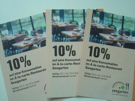 3 x  10% Restaurant Seegarten alle 3 Tickets