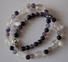 NEU: Bergkristall Fluorit Kette Collier Schmuck Edelstahl