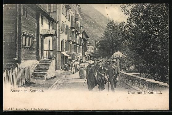 Ansichtskarten: Zermatt, Strasse mit Passanten, Pavillon – Gebraucht aus Berlin von bartko-reher