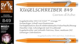 849.530 FLUO ORANGE * 849 Caran d'Ache Goliath Blau M + Etui