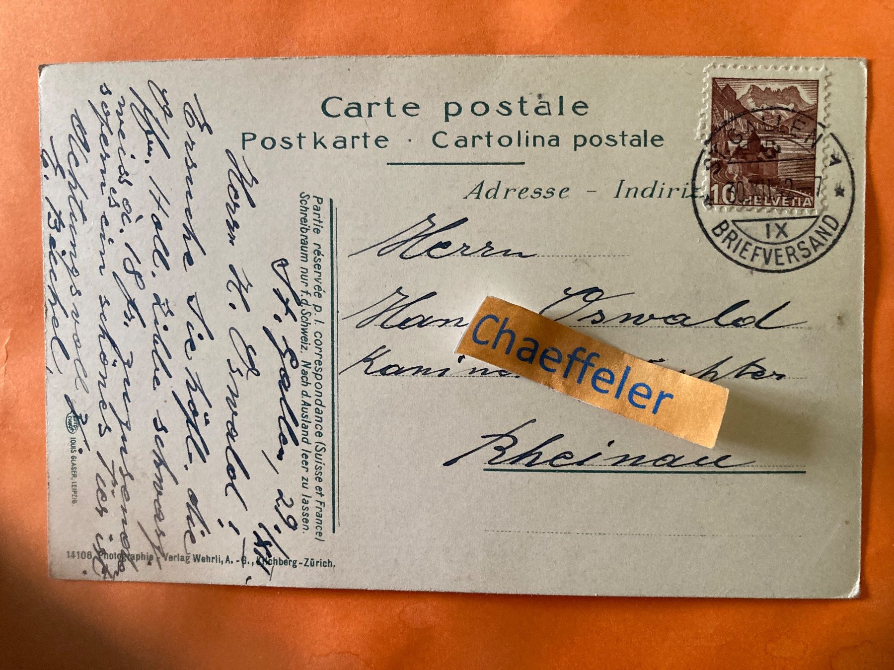 Cartoline postali: 1942 Oberengadin St. Moritz – Usato da Zürich venduto da Chaeffeler 1