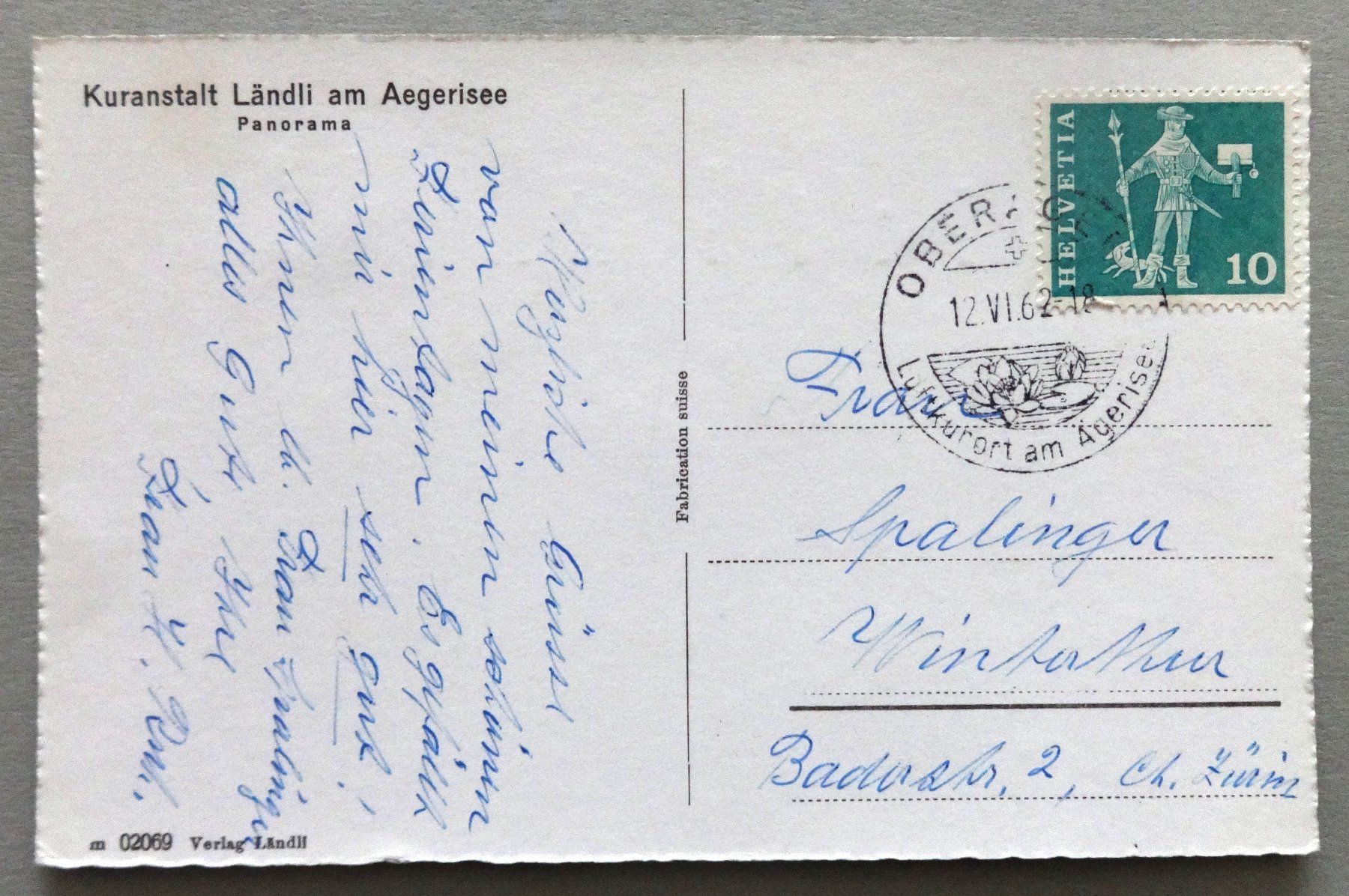 Cartoline postali: Kuranstalt Ländli am Aegerisee, Panorama – Usato da Fétigny venduto da Billy2miny 1