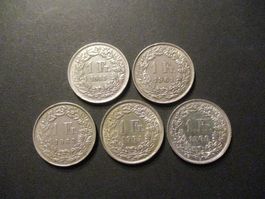 5 x 1.- Fr  1945-61-63-64-66 Superbes pièces  Top qualité