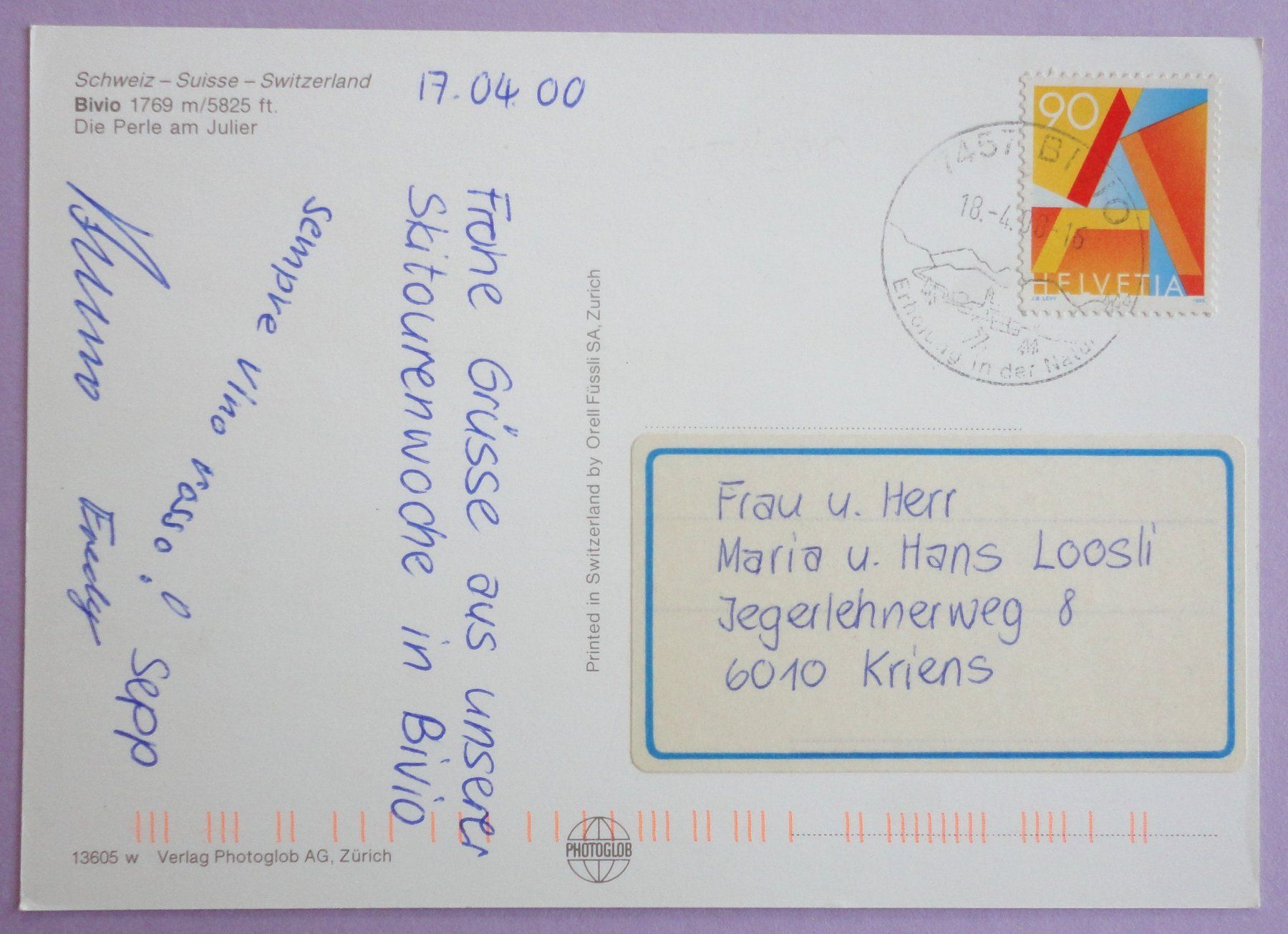 Cartes postales: Bivio 1769 m – D'occasion à Fétigny par Billy2miny 1