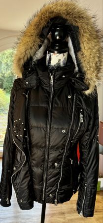 Bogner Down Jacket with Fur Hood, Size Medium-40 black