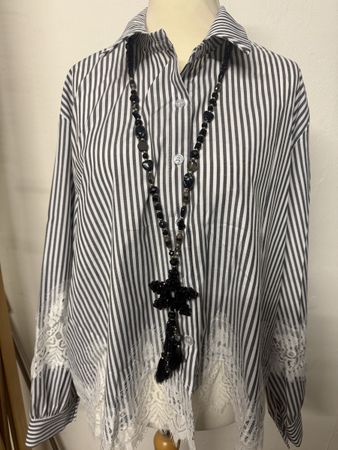 Damen Hemd Bluse gesteift spitze l xl schwarz weiß