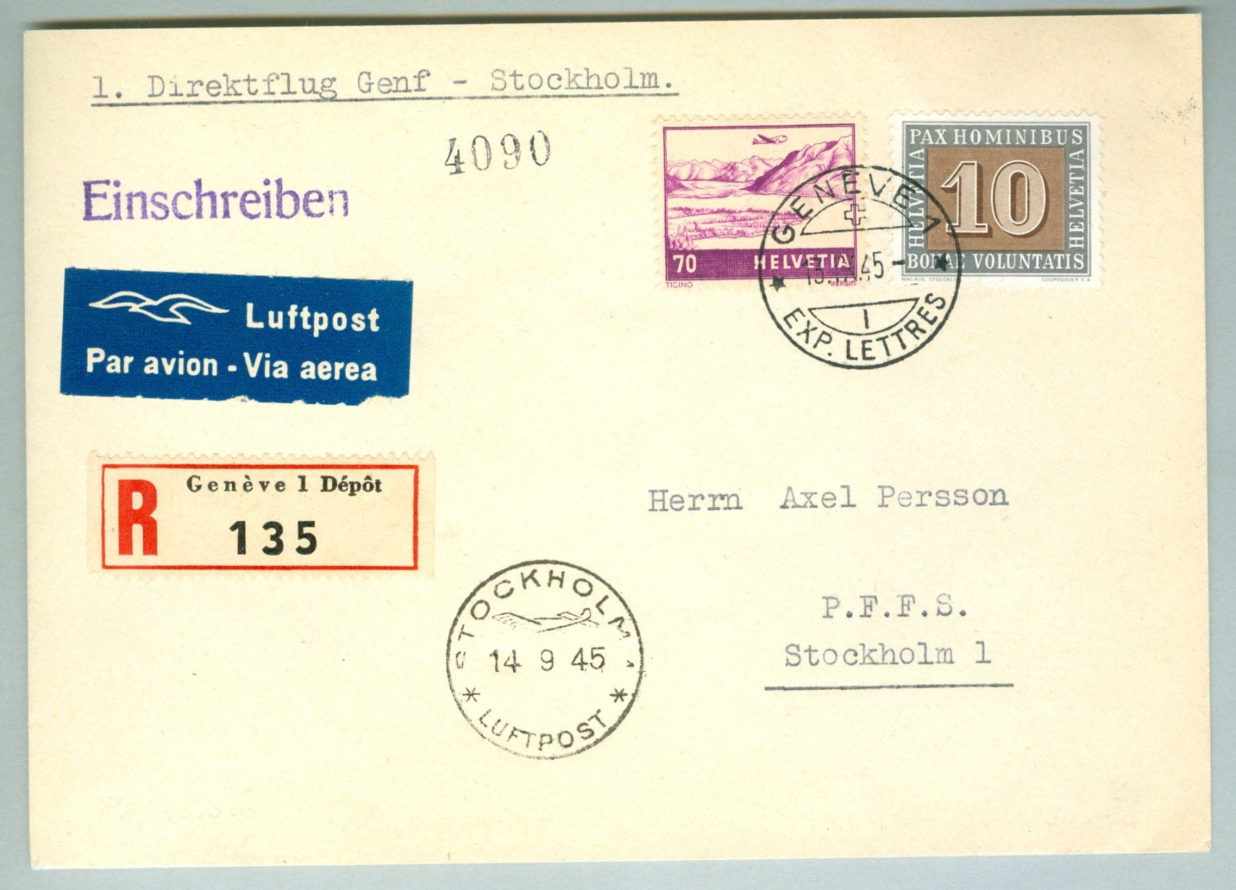 Tutti i francobolli: 1945 Schweiz Flugpost RF – Usato da Zürich venduto da yago-rot