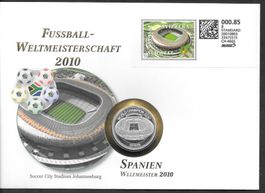 Münzbrief Fussball WM 2010 Südafrika Spanien Weltmeister