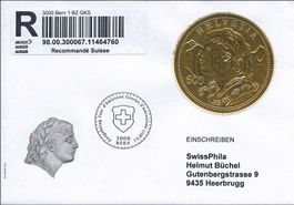 6.00Fr. Goldvreneli Einzelmarke aus Block auf FDC!
