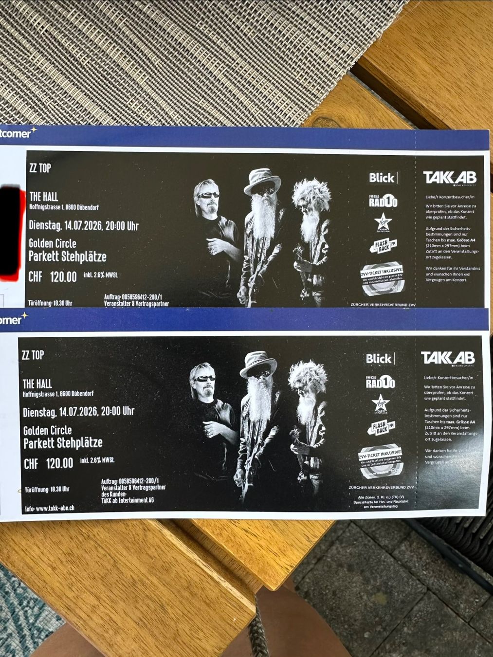 Biglietti: ZZ TOP 2 Tickets Golden Circle – Nuovo (secondo la descrizione) da Horgen venduto da Ddega