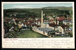 Cham, Ortsansicht mit Fabrik und Schorns