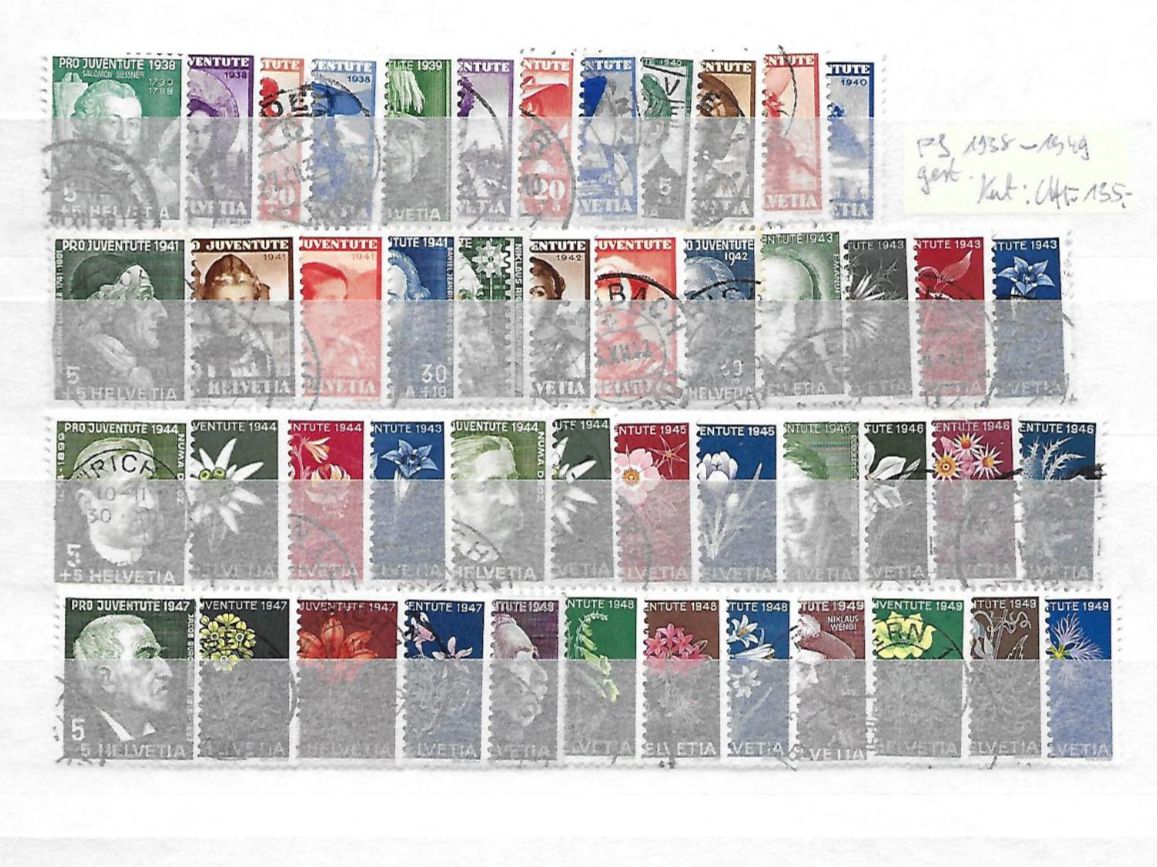 Tutti i francobolli: PJ 1938 - 1949 gest. Kat: CHF 135.- – Usato da Basel venduto da Ilp