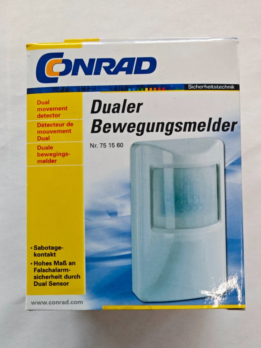 Sistemi d'allarme: Conrad Dualer Bewegungsmelder – Nuovo e nell'imballaggio originale da Vorderthal venduto da eierchopf
