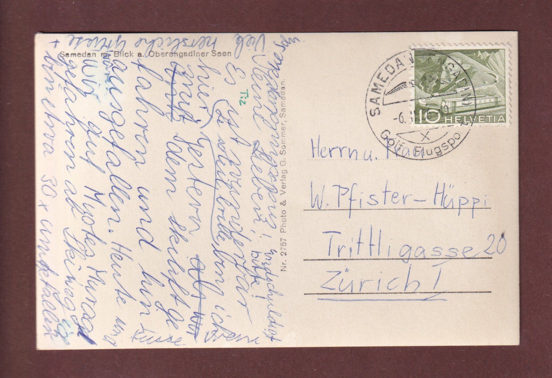 Ansichtskarten: SAMEDAN - 1956 – Gebraucht aus Pully von nicecards-shop 1