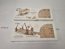 2 Ugears Holz Steckbausätze Traktor Anhänger / Bahnübergang