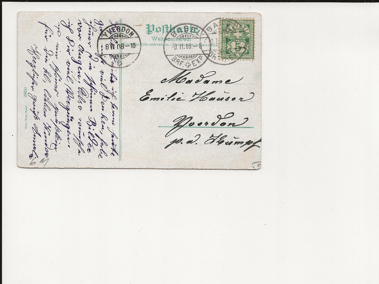 Ansichtskarten: AK 1908 Basel Blick vom oberen Rheinweg – Gebraucht aus Greifensee von 315WDO 1