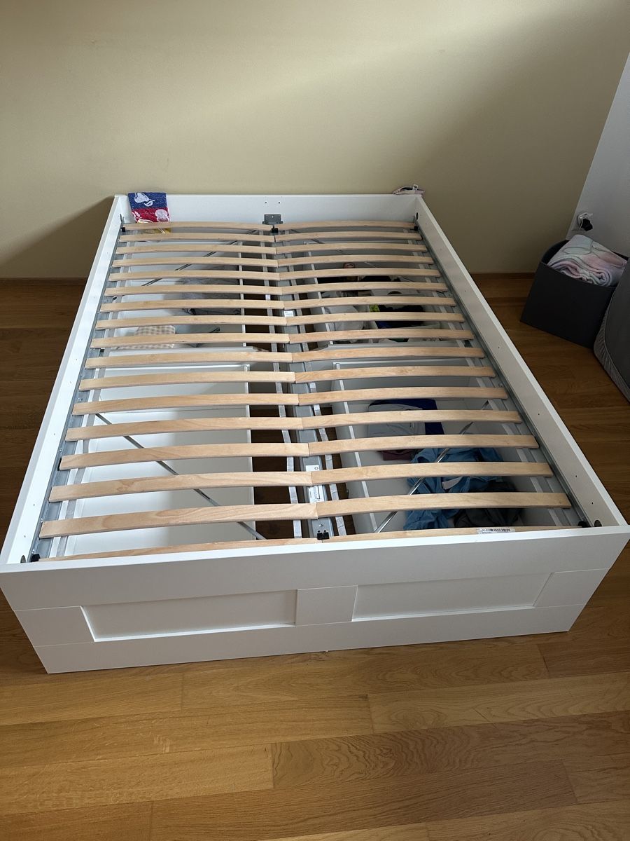 Letti: IKEA BRIMNES bed frame with storage + LURÖY slatted base – Usato da Zürich venduto da gel_8npg