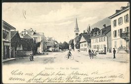 Fleurier, Rue du Temple, animée 1910