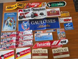 Autocollants vintage tabac et sponsors sport mécanique
