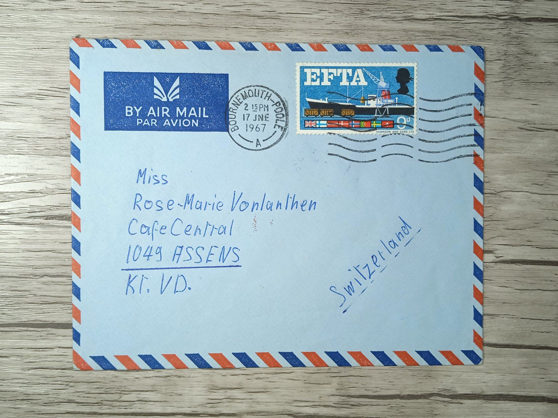 Tutti i francobolli: TR45 Enveloppe + Timbre England EFTA 1967 – Usato da Cousset venduto da Patrick_Collections