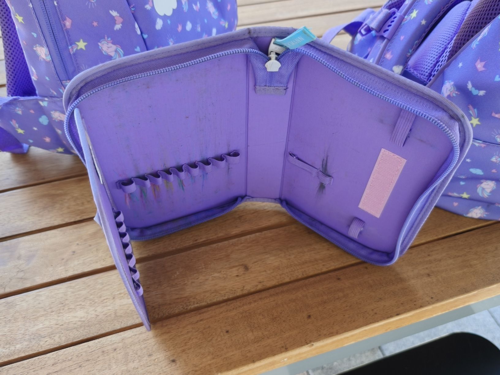 Borse & Zaini: Beckmann Kinderrucksack & Turnsack Einhorn lila mit Etui Grö – Usato da Veltheim AG venduto da maurog01 7