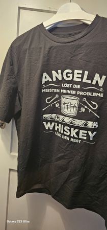 T-Shirt Angeln & Whiskey, XXL, Schwarz, Top Zustand!