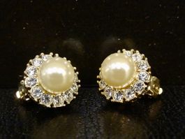 Vintage Ohrclips Clips Ohrschmuck Strass Perle 80er 90er