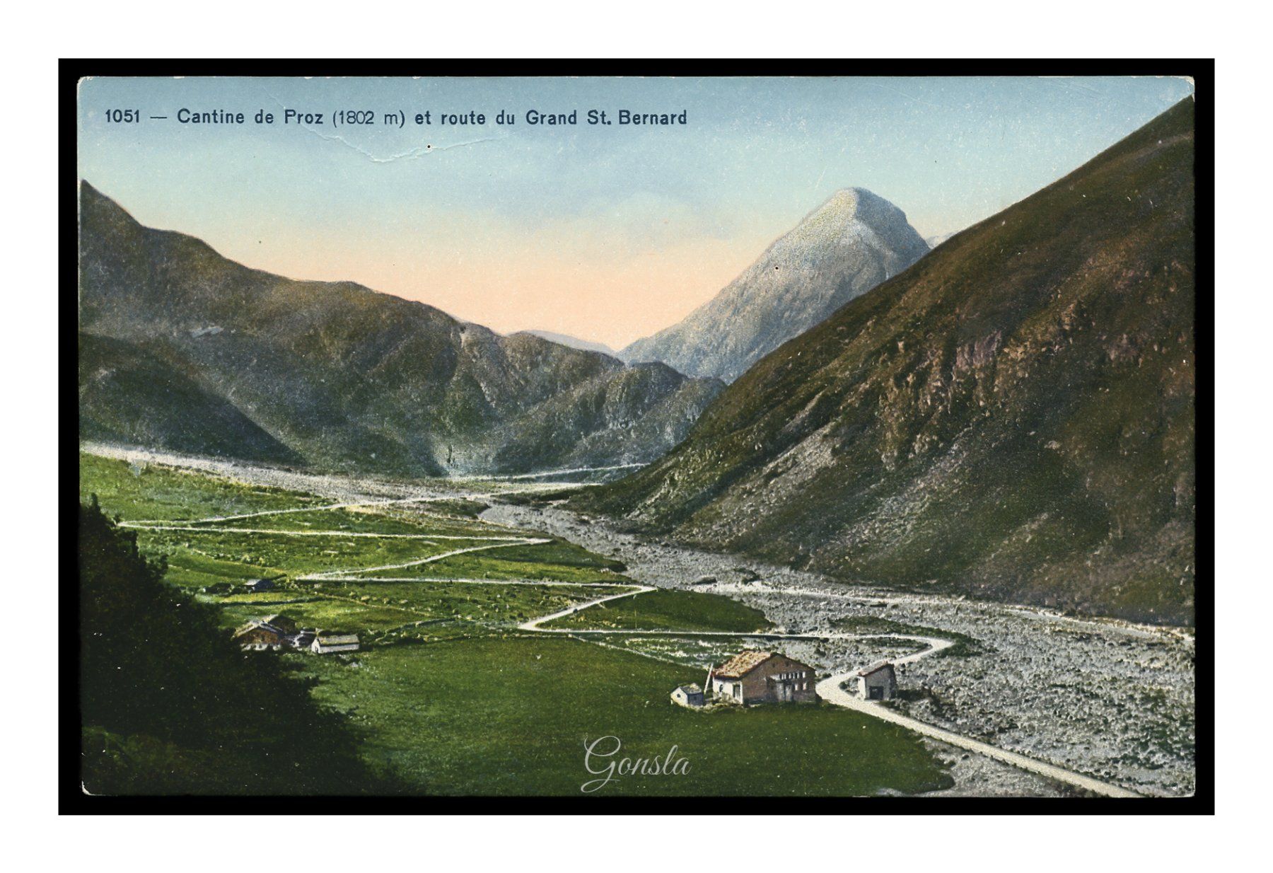 Cartoline postali: CANTINE DE PROZ ET RTE GD-ST-BERNARD - 1925 "Vue générale" – Usato da Onex venduto da gonsla01