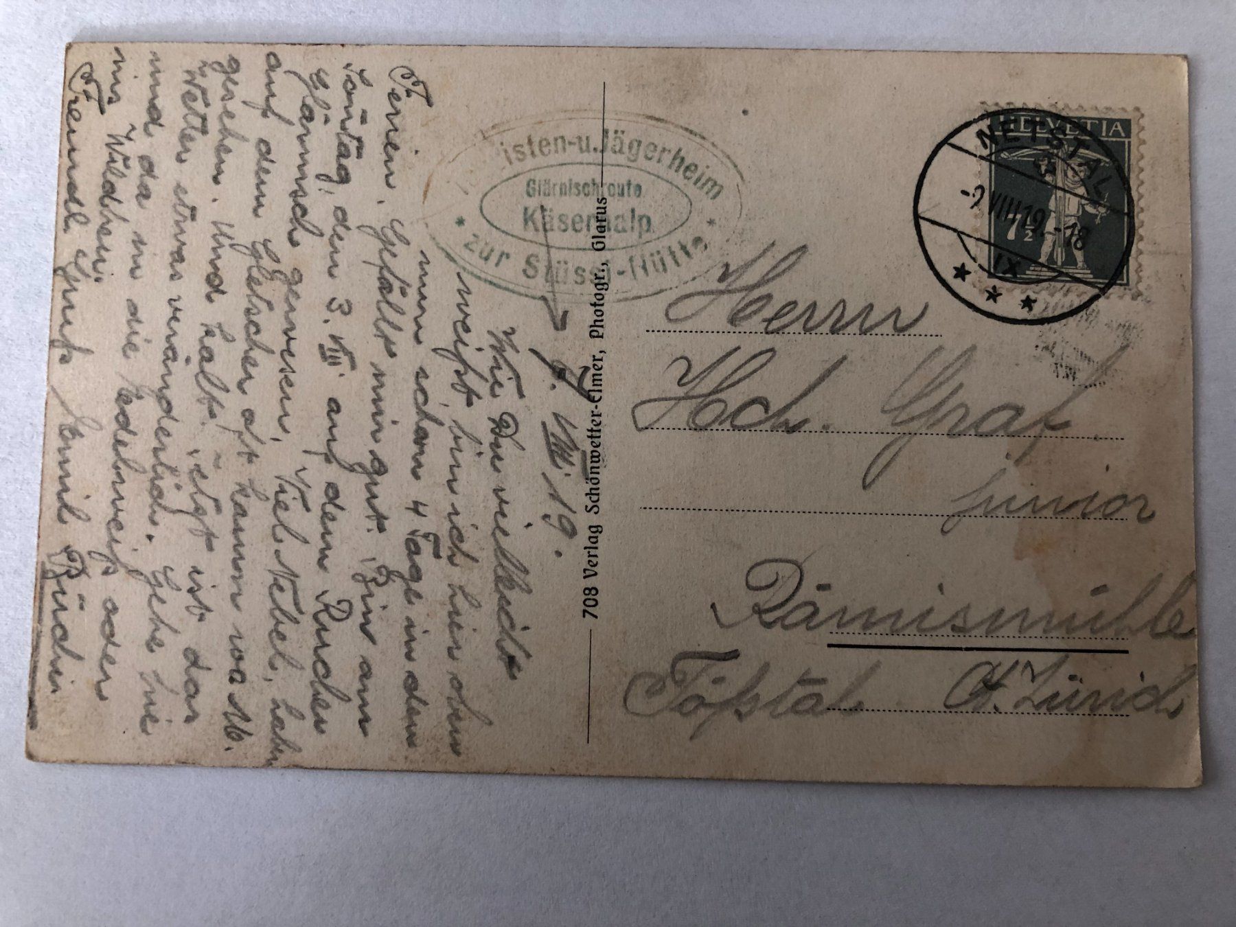 Ansichtskarten: Werbenalp am Aufstieg zum Glärnisch 1919 – Gebraucht aus Pfäffikon ZH von Waltoversand 1