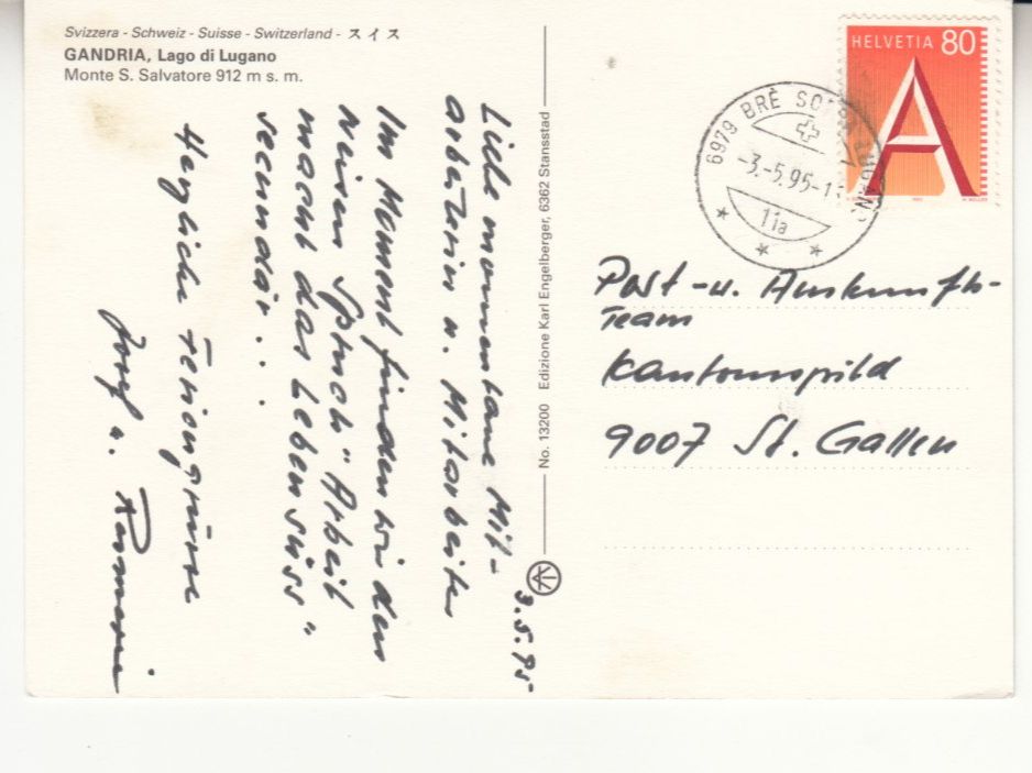 Ansichtskarten: Gandria 1995 – Gebraucht aus Bürglen TG von StampGraf 1