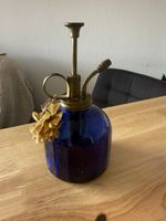 Vaporisateur ancien bouteille verre bleu laiton 