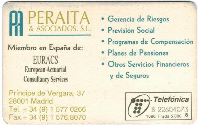 Schede telefoniche: Privat Telefonkarte Spanien Peraita – Usato da Zürich venduto da Tolima194 1