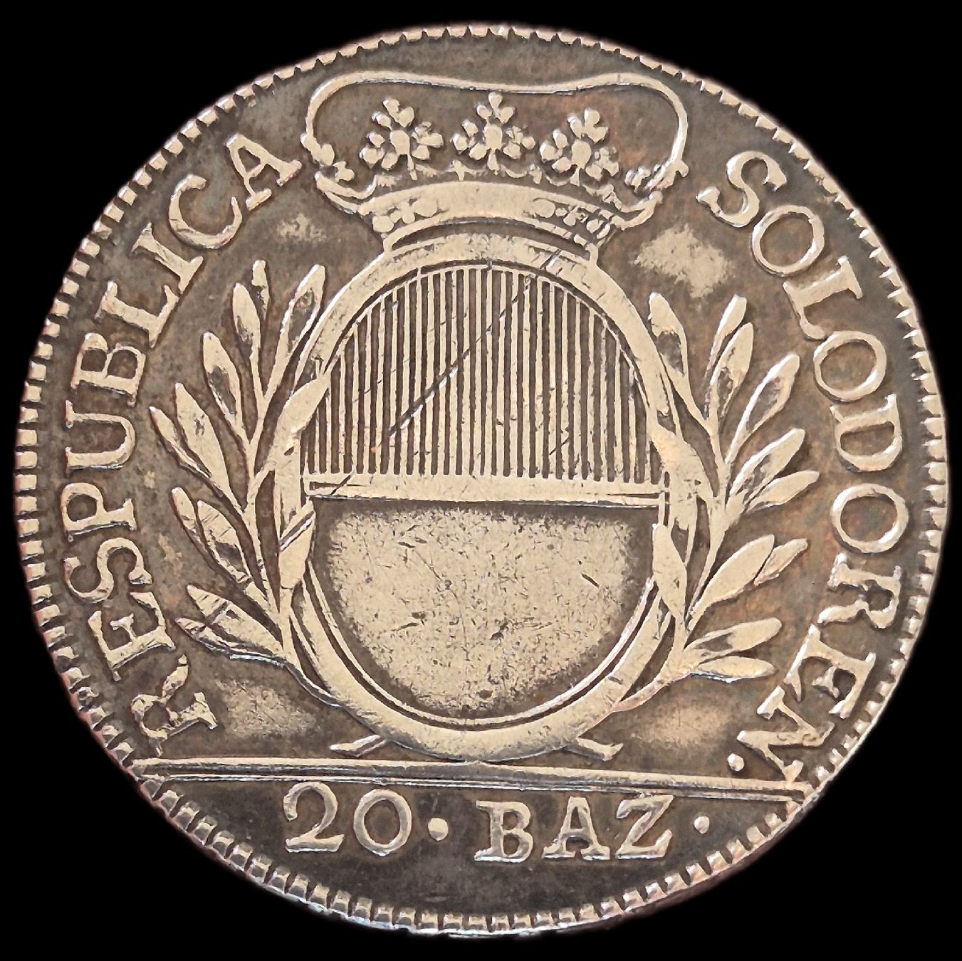 Alle Münzen: Silber 20 Batzen Solothurn 1795 Rar – Gebraucht aus Grenchen von Eidgenossen_Taler 4