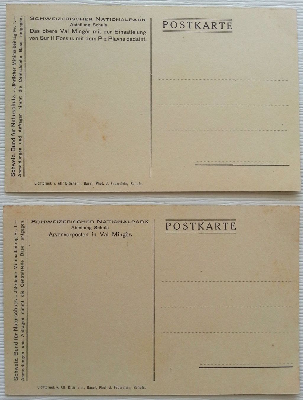 Cartoline postali: AK 5x Schweizerischer Nationalpark, um 1920 – Usato da Oberriet SG venduto da Manick 4