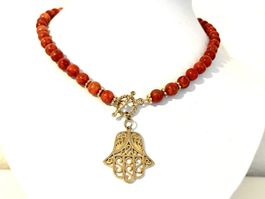 Coral Pendant Necklace - Gold Plated Silver