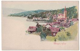 Weggis, Kirche, Künstlerkarte, gelaufen 1909