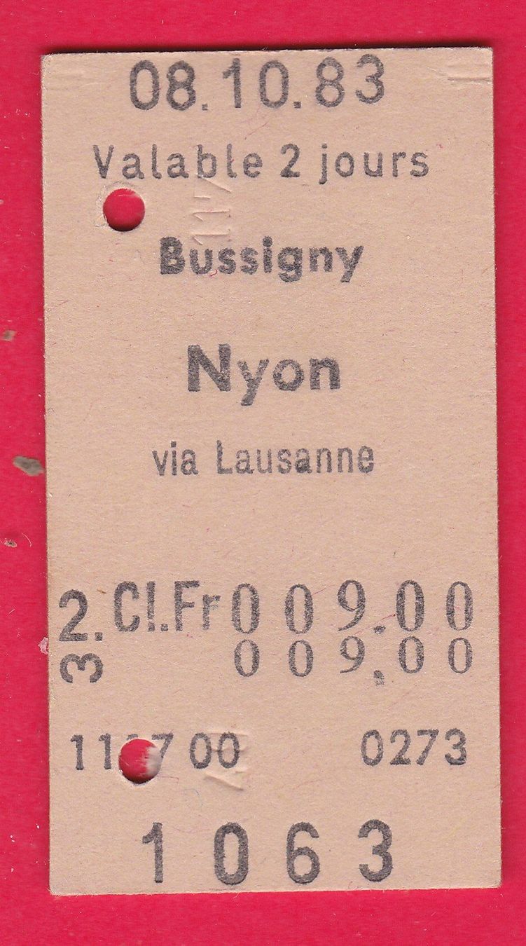Biglietti: KARTON BILLETT, BUSSIGNY - NYON, 2.KLASSE, EINFACH, 1983 – Usato da Oberrieden venduto da Gebirgsstelze