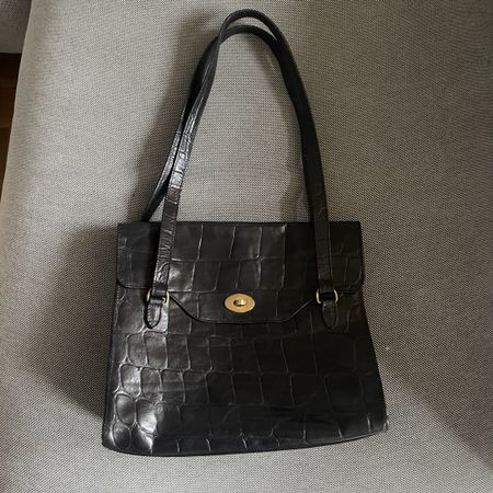 Vintage Mulberry Tasche aus schwarzem Leder, Krokodilprägung