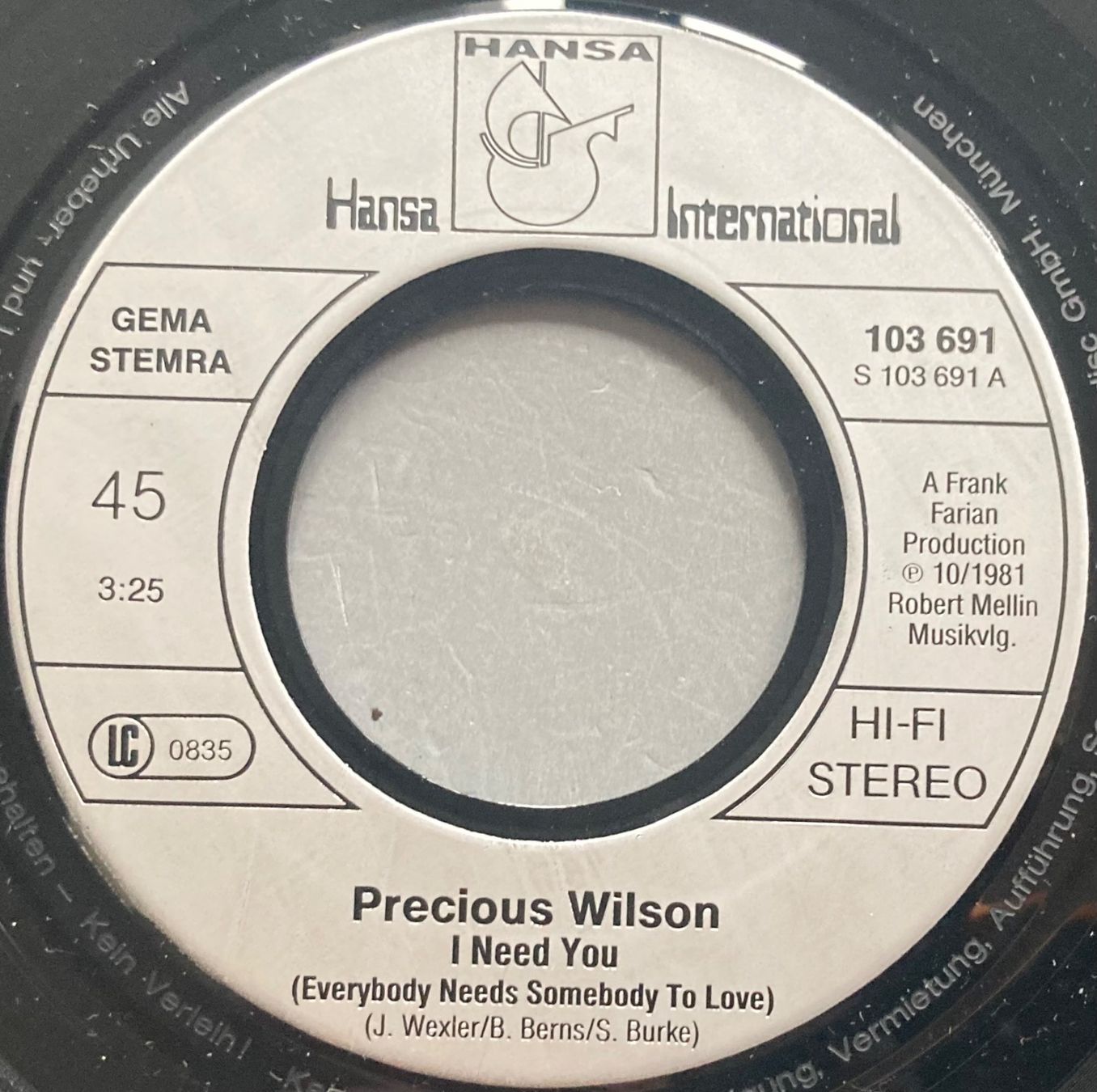 Schallplatten: PRECIOUS WILSON - I NEED YOU – Gebraucht aus Poliez-Pittet von Newtown-Records 2