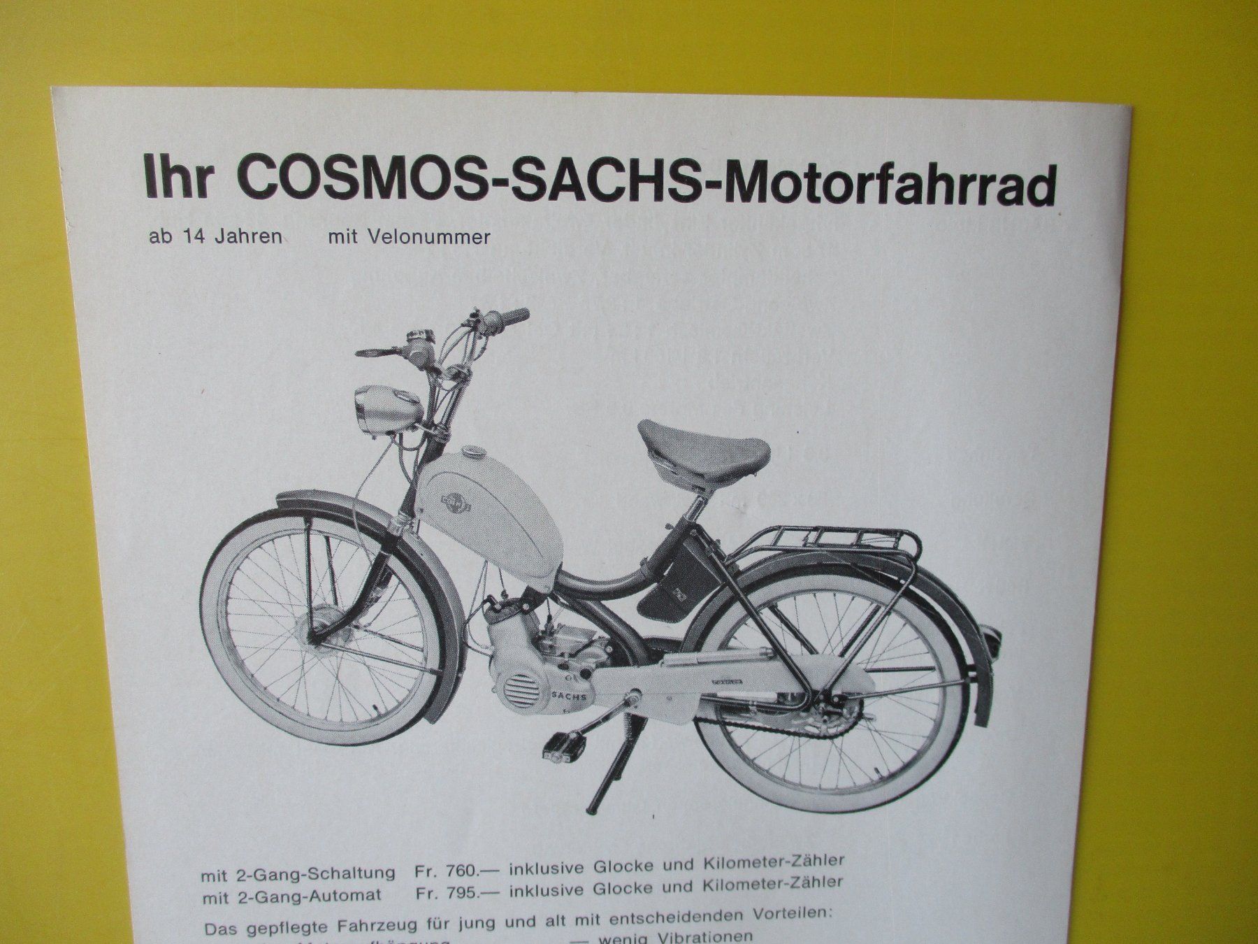 Documenti: Originale Cosmos Sachs Motorfahrrad - Prospekt – Usato da Ottikon Gossau ZH venduto da hokuspokus 1