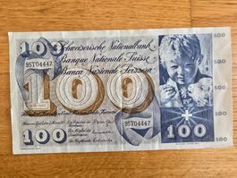 Banknote CHF 100.- / 1 Stück "95T0447" , 5. Serie (1957)