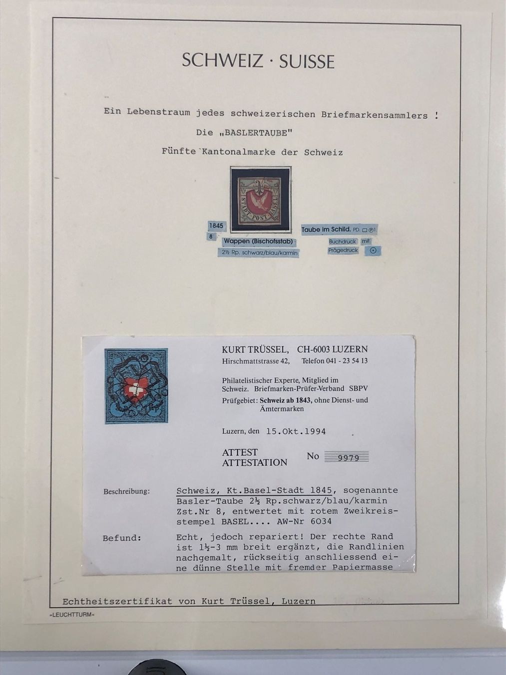 Tutti i francobolli: Baslertaube 1845 – Usato da Oberbuchsiten venduto da Estuder 1