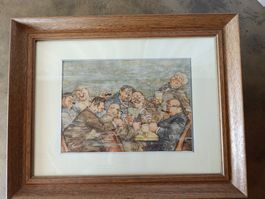 Robert Högfeldt original Kunstdruck "Die Skatbrüder"-gerahmt