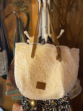 VINTAGE HANDTASCHE HÄKEL STYLE-WEISS