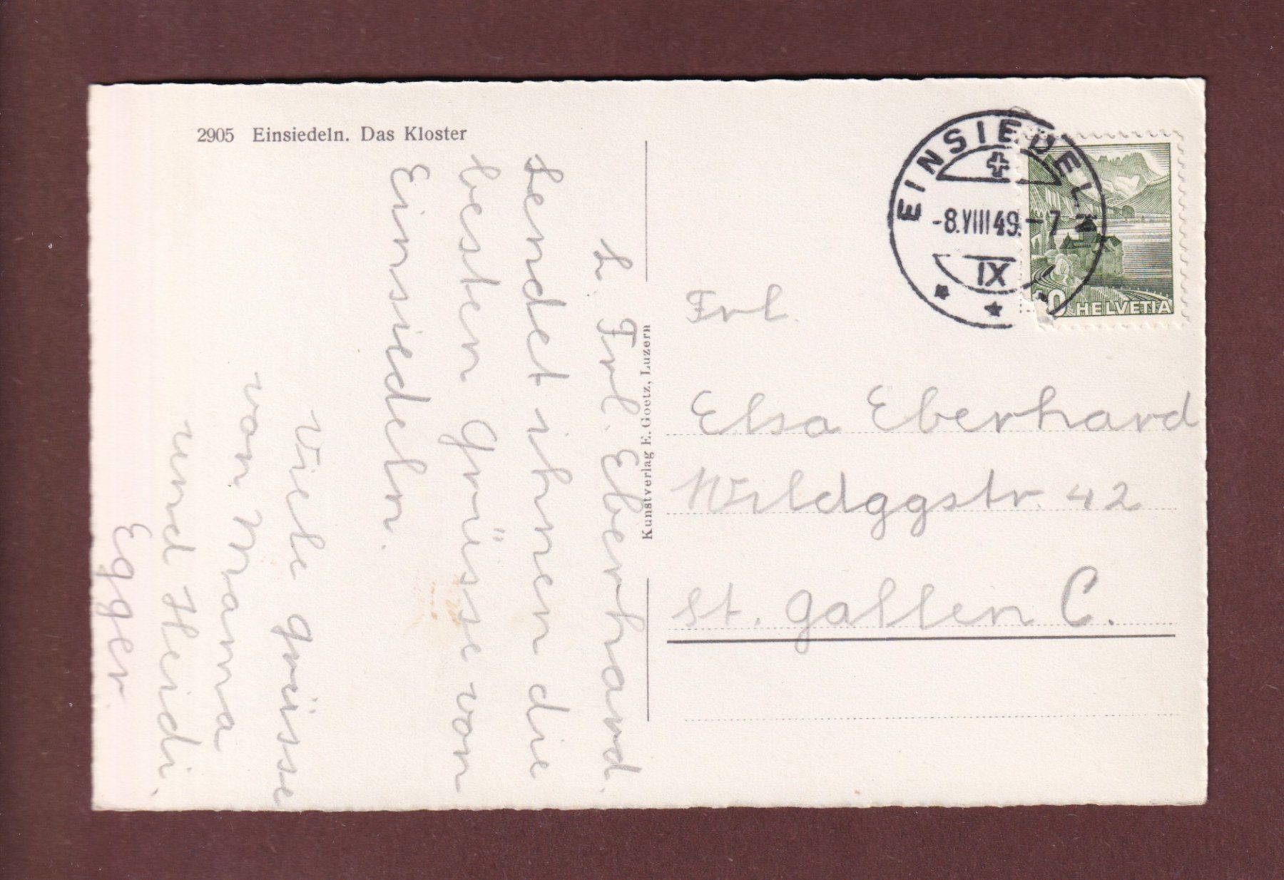 Cartoline postali: EINSIEDELN - Kloster - 1949 – Usato da Pully venduto da nicecards-shop 1