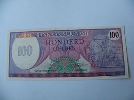 Banknote Suriname 100 Gulden 1985, Unc Zustand