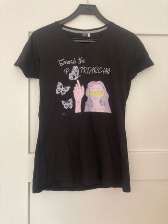 Schwarzes Statement T-Shirt - Smash the Patriarchy, Grösse M