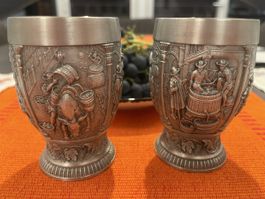 2 Stk. Vintage Weinbecher Weinlesemotive 95% Reinzinn